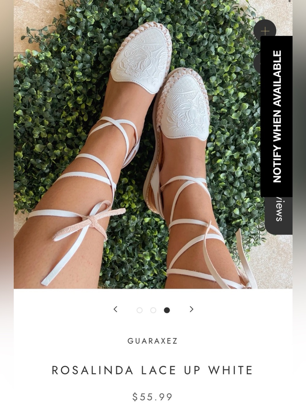 Guaraxez Rosalinda Lace-Up White Leather Flats.